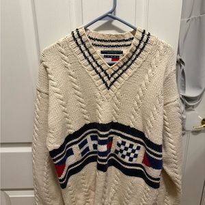 Tommy Hilfiger V-Neck Cream and Blue Sweater